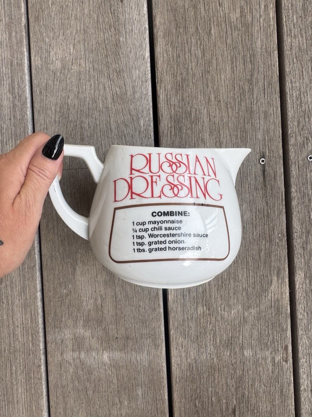Vtg Taste Setter by Sigma Graphic Russian Dressing Pitcher Recipe Japan